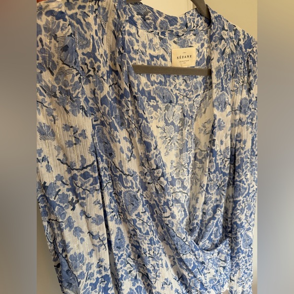 Sezane Blue Floral Women's Wrap Top - Picture 4 of 5